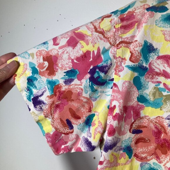 Womens Vintage Gitano Floral Button Shirt Short Sleeve L Green Pink Yellow - Picture 4 of 7